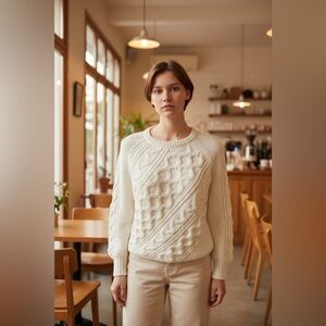 J.Crew diagonal cable-knit sweater woman’s cream sweater New size small